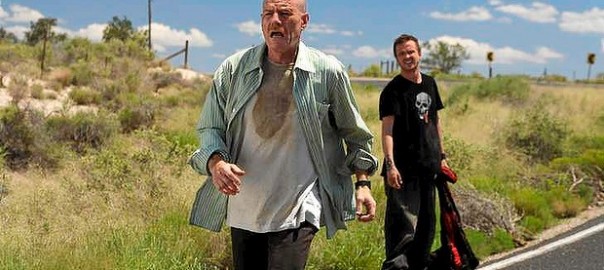 Jesse Pinkman with Walter White on Desert Road