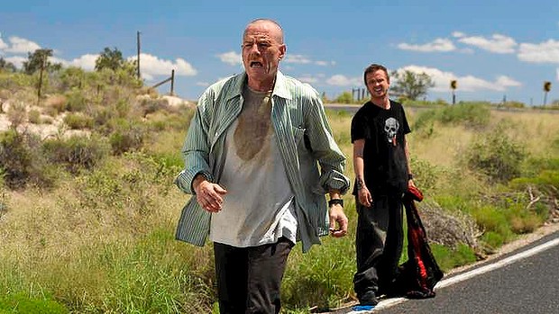 Jesse Pinkman with Walter White on Desert Road